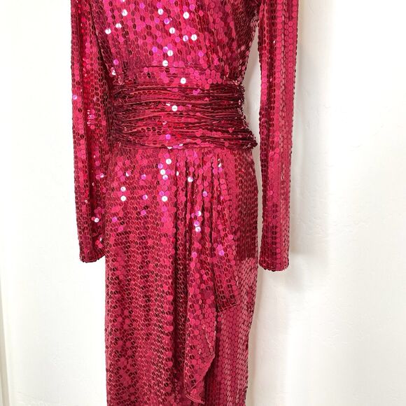 Oleg Cassini Long Sleeve Sequin Dress in Rich Pink - Picture 3 of 8